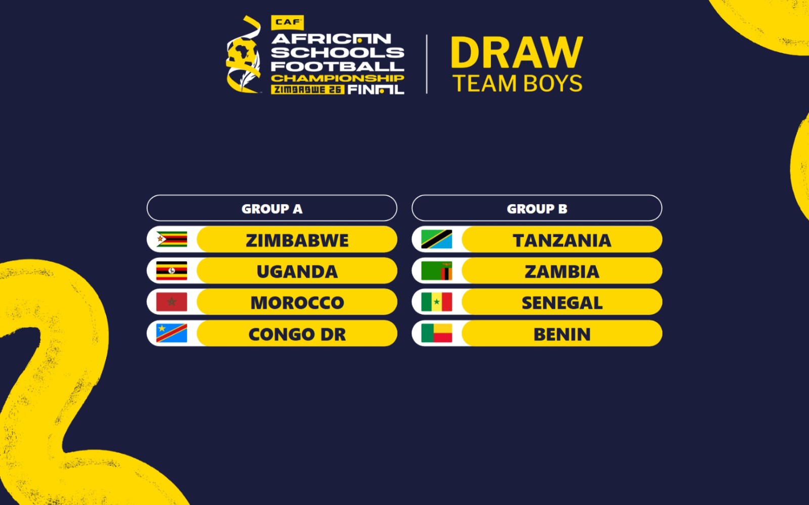 Championnat Africain de football scolaire: le Sénégal dans le groupe B